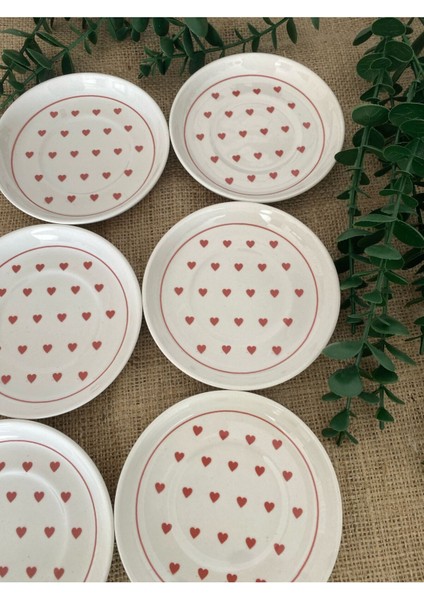 Love Kırmızı Kalp Model 6'lı Çay Tabağı