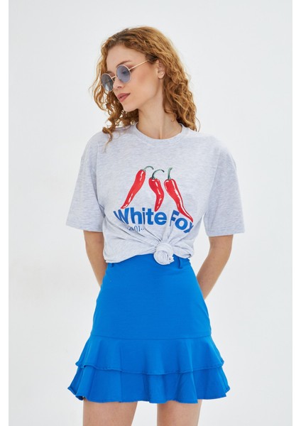 White Fox Kadın Biber Baskılı Bisiklet Yaka T-Shirt indirimleri