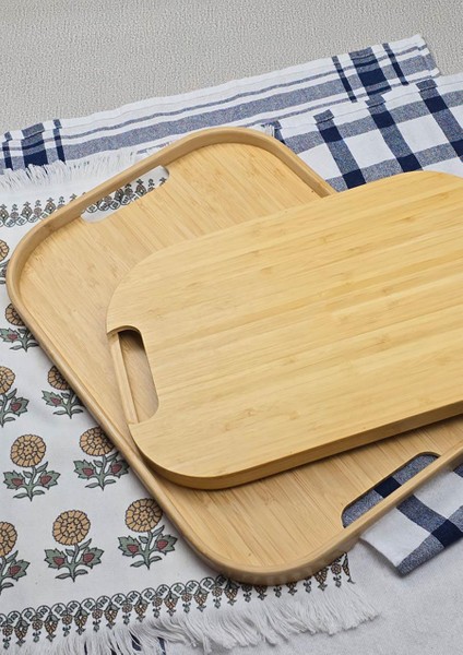 Bambu 2li Tepsi Seti - Kare Tepsi Takımı - 2 Parça