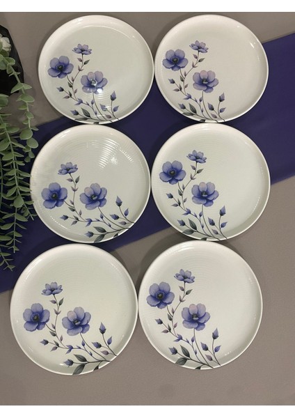 Mor Menekşe Model 20 cm 6 Adet Servis Pasta Tabağı