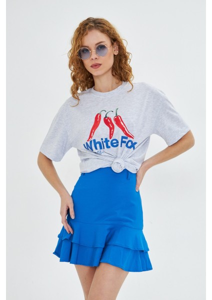 White Fox Kadın Biber Baskılı Bisiklet Yaka T-Shirt modelleri