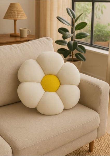 Peluş Papatya Dekoratif Yastık Kırlent Minder - Ithal Kumaş - Antialerjik