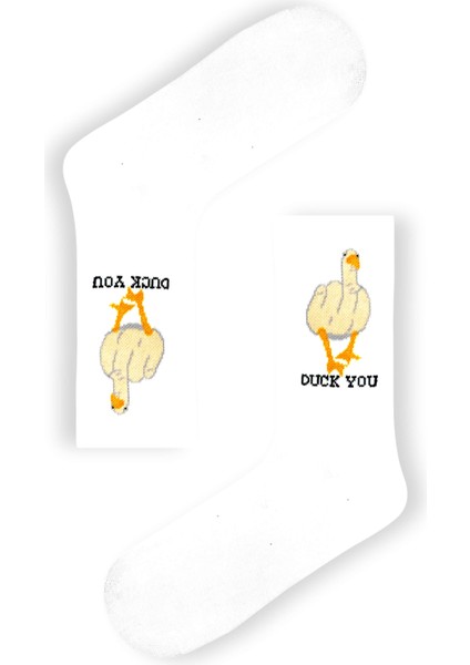Duck You Yazılı Beyaz Tenis Çorap