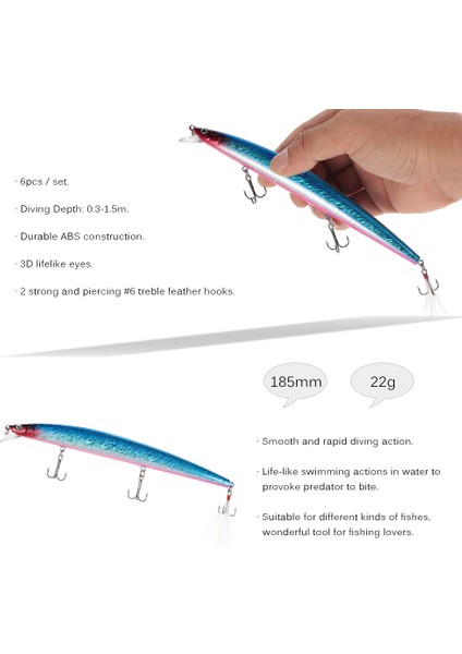 6 Adet Dalış Minnow Balık Tutma Yapay Yapraklu Kancalı 22G Yapay Yem (Yurt Dışından) modelleri