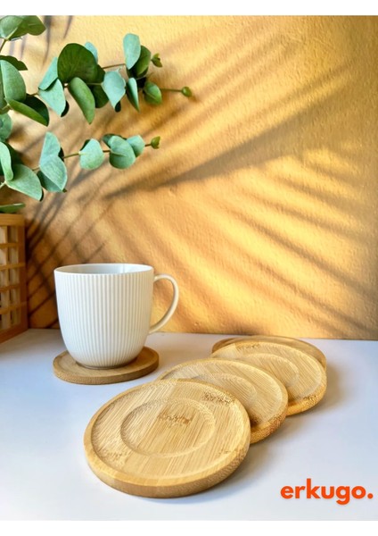 6 Adet Yuvarlak Bambu Altlık, Bardak Altlığı, Fincan Tabağı, Çay Tabağı