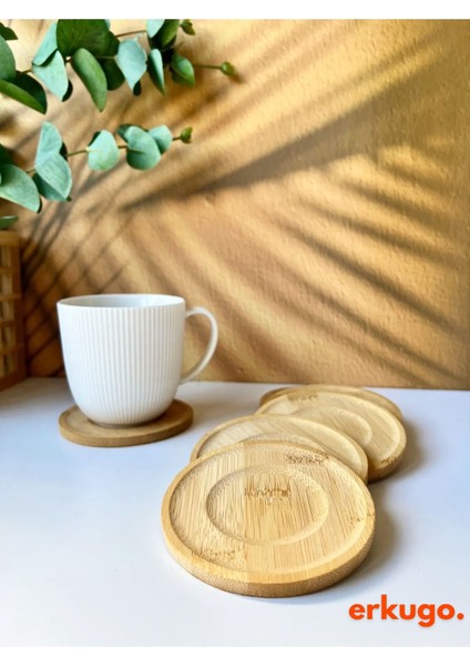 6 Adet Yuvarlak Bambu Altlık, Bardak Altlığı, Fincan Tabağı, Çay Tabağı
