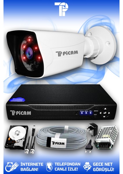 1 Kameralı Kare 1 Dış Kamera Set 2 TB HDD Full HD Gece Görüşlü Güvenlik Kamerası Sistemi