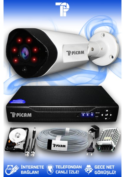 1 Kameralı Uzay 1 Dış Kamera Set 500 GB HDD Full HD Gece Görüşlü Güvenlik Kamerası Sistemi