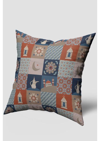 Turuncu Mavi Ramazan Temalı Kırlent Kılıfı