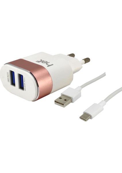 Samsung-Xiaomi Ortak Uyumlu 10W 2400 Mah Sarj Aleti Çift USB Çıkışlı Universal Type-C Şarj Adaptörü