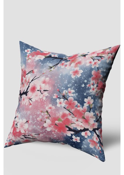 Pembe Mavi Modern Çiçek Desenli Kırlent Kılıfı