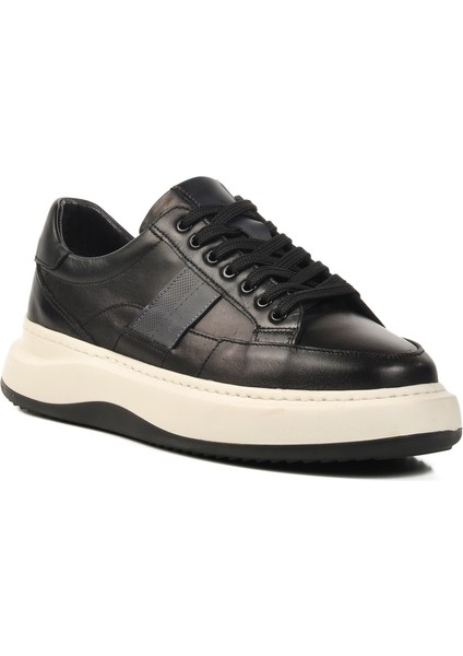 Siyah Hakiki Deri Erkek Günlük Ayakkabı E-580 M