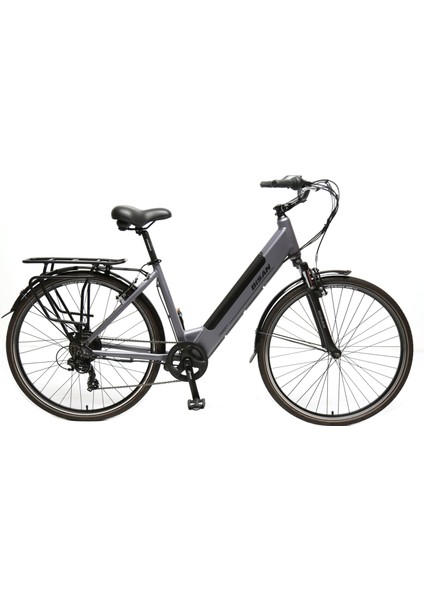 Moon Elektrikli Bisiklet 47 cm V 700C Jant 7 Vites Metalik Gri Siyah