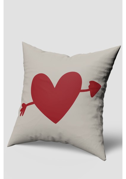 Kırmızı Oklu Kalp Desenli Kırlent Kılıfı