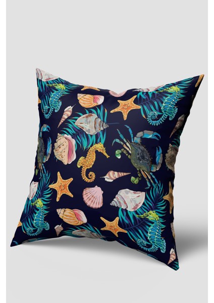 Lacivert Mavi Marin Desenli Kırlent Kılıfı