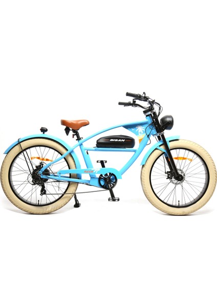 Rider Elektrikli Bisiklet 46 cm Disk Fren 26 Jant 7 Vites Gökyüzü Mavisi Turuncu