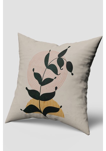 Krem Bohem Yaprak Desenli Kırlent Kılıfı