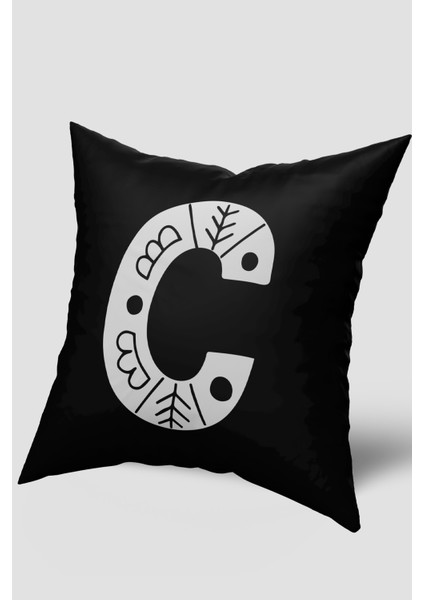 Siyah Beyaz C Harfli Kırlent Kılıfı