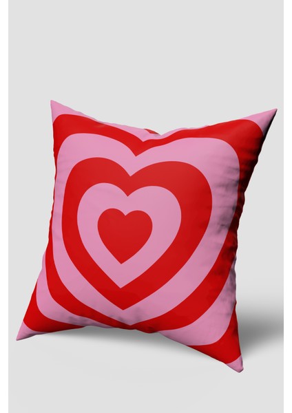 Kırmızı Pembe Iç Içe Geçen Kalp Desenli Kırlent Kılıfı