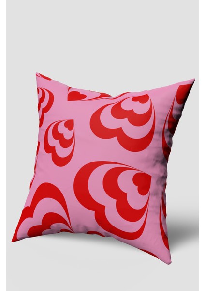 Kırmızı Pembe Kalp Desenli Kırlent Kılıfıı