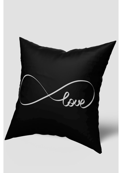 Siyah Beyaz Love Yazılı Kırlent Kılıfı