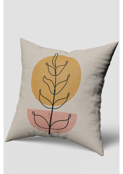 Krem Turuncu Bohem Yaprak Desenli Kırlent Kılıfı