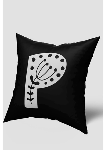 Siyah Beyaz P Harfli Kırlent Kılıfı