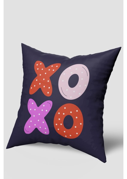 Turuncu Mor Xo Yazılı Kırlent Kılıfı