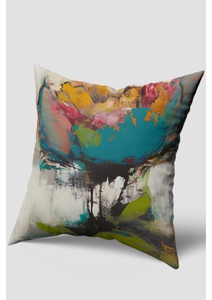 Yeşil Mavi Soyut Desenli Kırlent Kılıfı