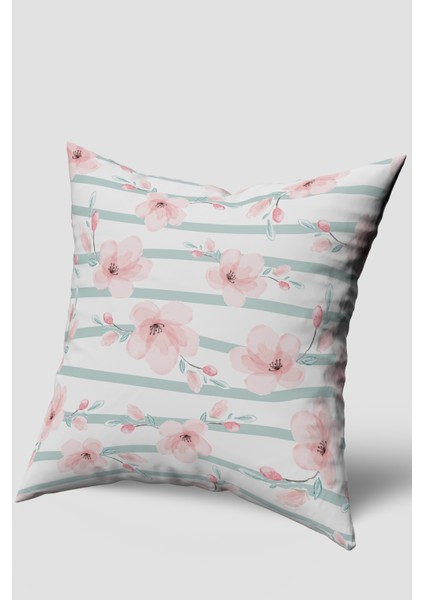 Pembe Yeşil Modern Çiçek Desenli Kırlent Kılıfı