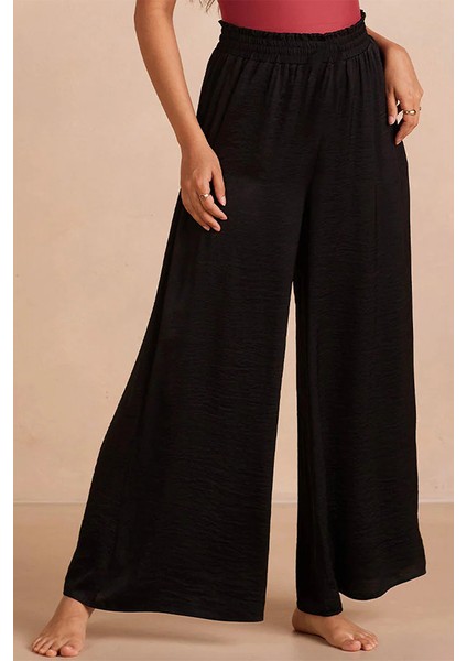 x Nurbeli Siyah Bel Lastikli Ispanyol Paça Geniş Beden Aralıklı Pantolon fırsatları