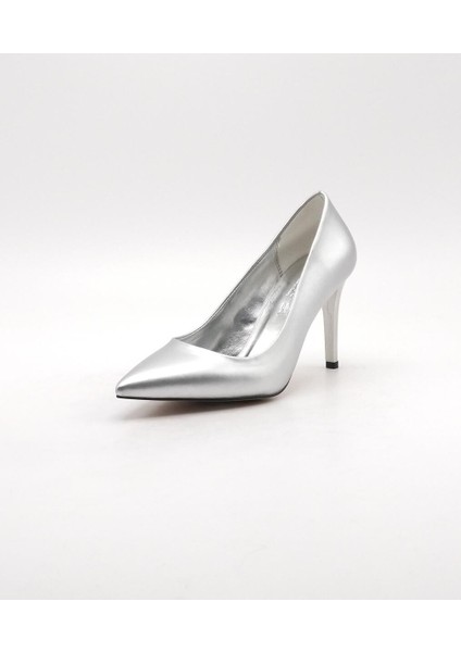 Bayan 36-40 Gümüş Stiletto Abiye Ayakkabı ( Topuk Boyu 9cm )