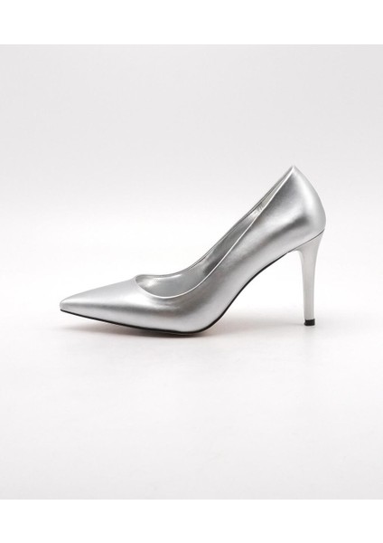 Bayan 36-40 Gümüş Stiletto Abiye Ayakkabı ( Topuk Boyu 9cm )