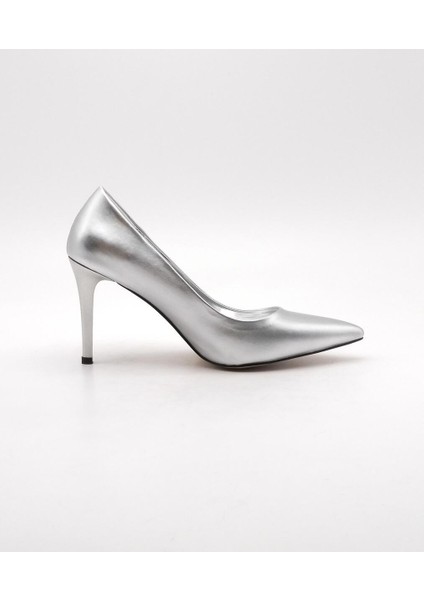 Bayan 36-40 Gümüş Stiletto Abiye Ayakkabı ( Topuk Boyu 9cm )