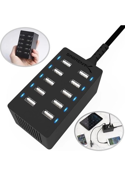 100 Watt Çoklu Bağlantı Noktalı USB Hızlı Şarj Cihazı (Ax-Adpd) 10-Port