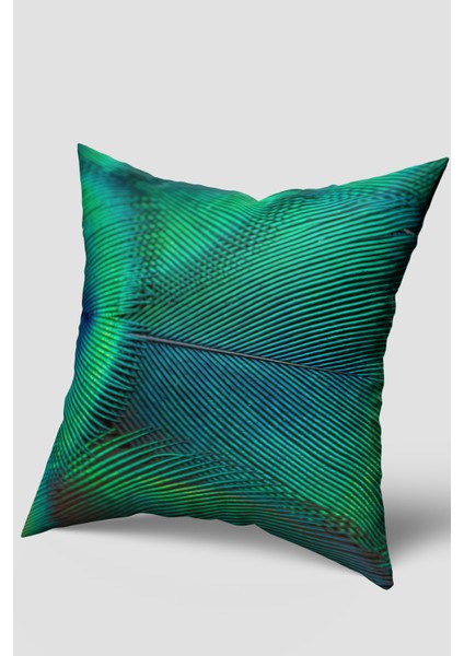 Yeşil Kuş Tüyü Tropikal Desenli Kırlent Kılıfı