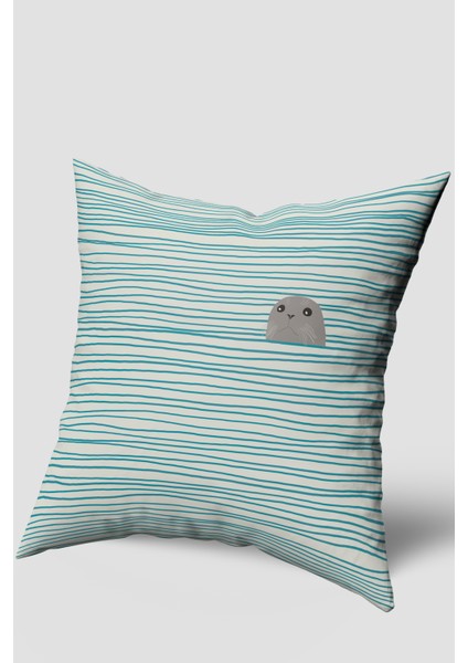 Yeşil Beyaz Çizgili Fok Balığı Figürlü Kırlent Kılıfı