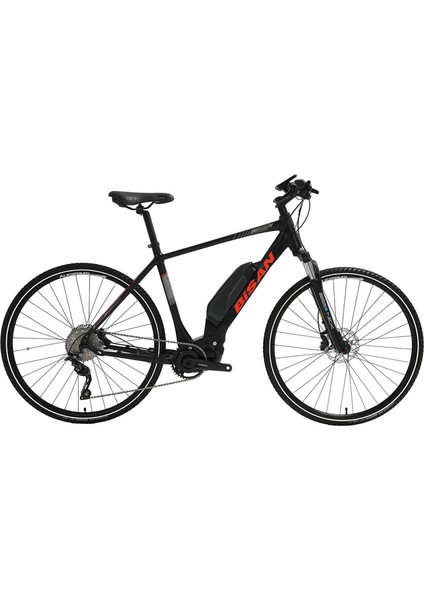 E-Trekking Elektrikli Bisiklet 53 cm Disk Fren 700C Jant 10 Vites Mat Siyah Kırmızı