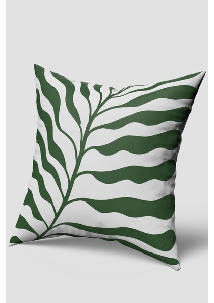 Yeşil Beyaz Yaprak Desenli Tropikal Kırlent Kılıfı