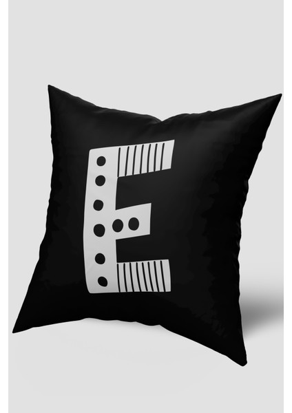Siyah Beyaz E Harfli Kırlent Kılıfı