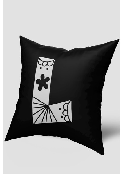 Siyah Beyaz L Harfli Kırlent Kılıfı