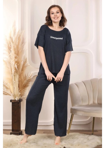 Fitilli Kadın Pijama Takımı Lacivert