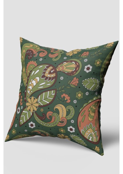 Yeşil Beyaz Retro Vintage Desenli Kırlent Kılıfı