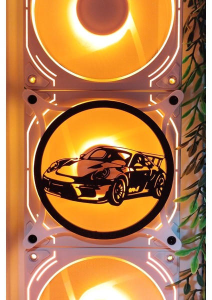 Porsche 120X120 mm Beyaz Çerçeveli Oyun Pc Aksesuarı, Masaüstü Bilgisayar Fan Kapağı