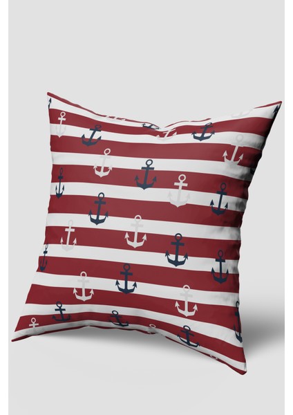 Kırmızı Beyaz Marin Desenli Kırlent Kılıfı