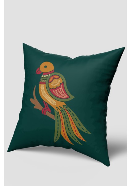 Yeşil Turuncu Etnik Kuş Figürlü Kırlent Kılıfı