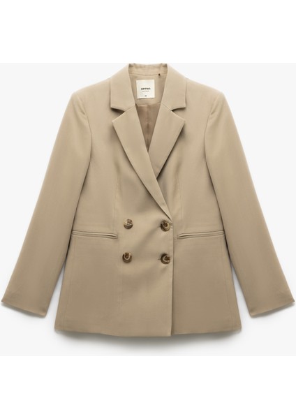 Viskon Kumaş Uzun Kollu Kruvaze Oversize Blazer Ceket