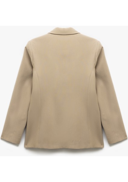 Viskon Kumaş Uzun Kollu Kruvaze Oversize Blazer Ceket