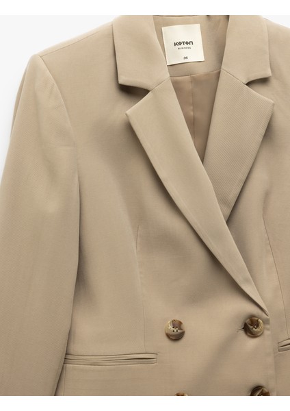 Viskon Kumaş Uzun Kollu Kruvaze Oversize Blazer Ceket