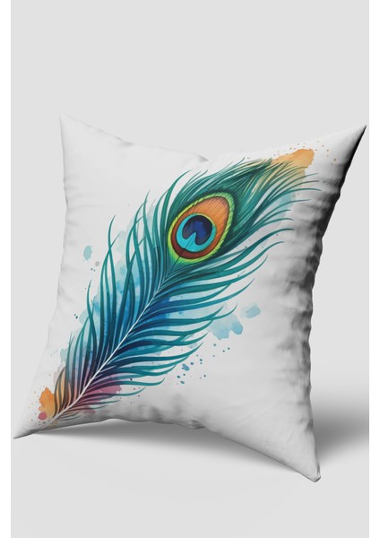 Mavi Beyaz Kuş Tüyü Desenli Kırlent Kılıfı